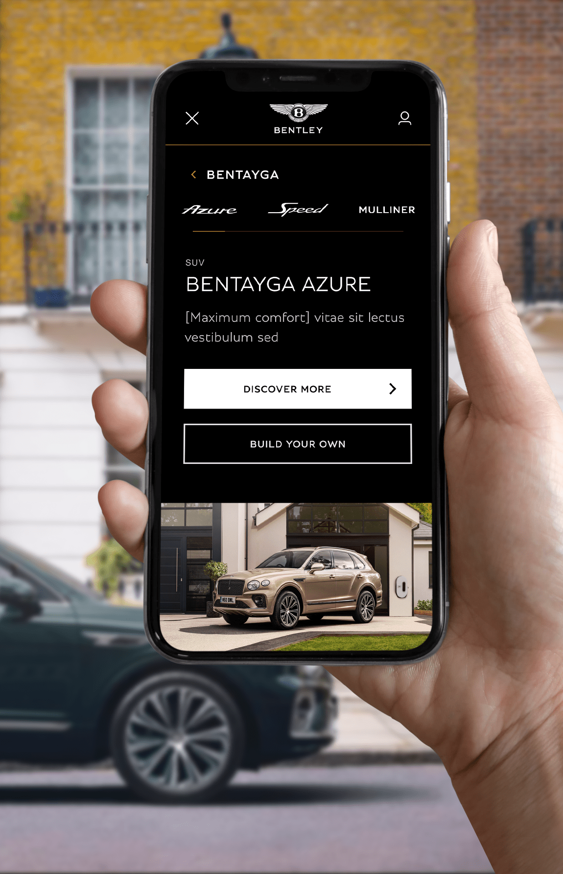 Bentley Motors website displayed on iPhone screen